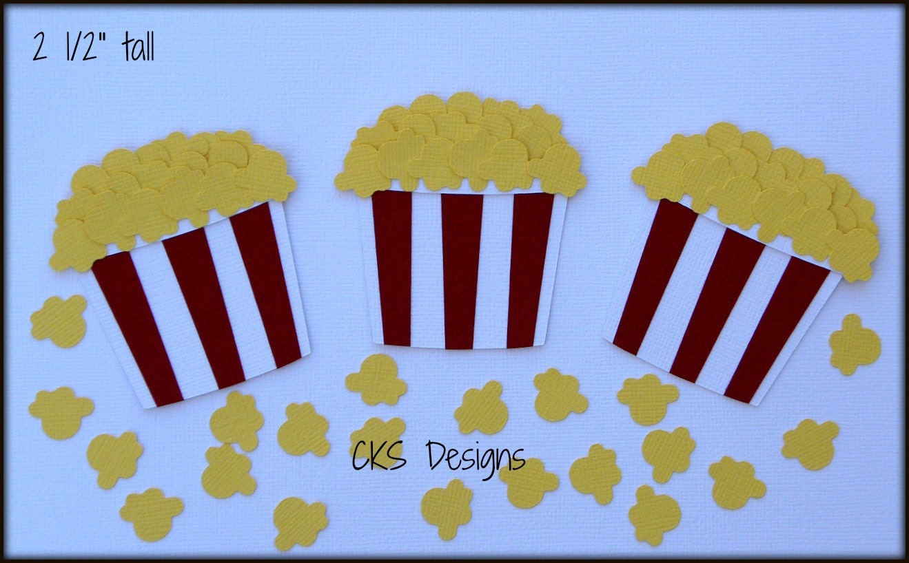 Die Cut Movie Popcorn Buckets set of 3 Scrapbook Page Embellishments