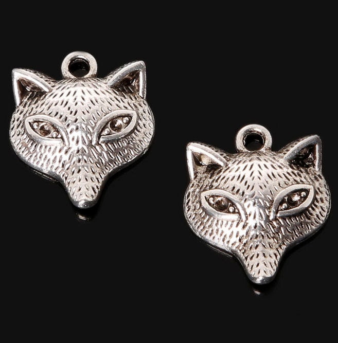 6pcs-silver Fox head charm-Antique silver tone fox face charm from ...