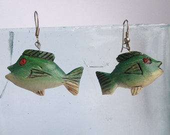 Painted Wood Fish Dangle Earrings