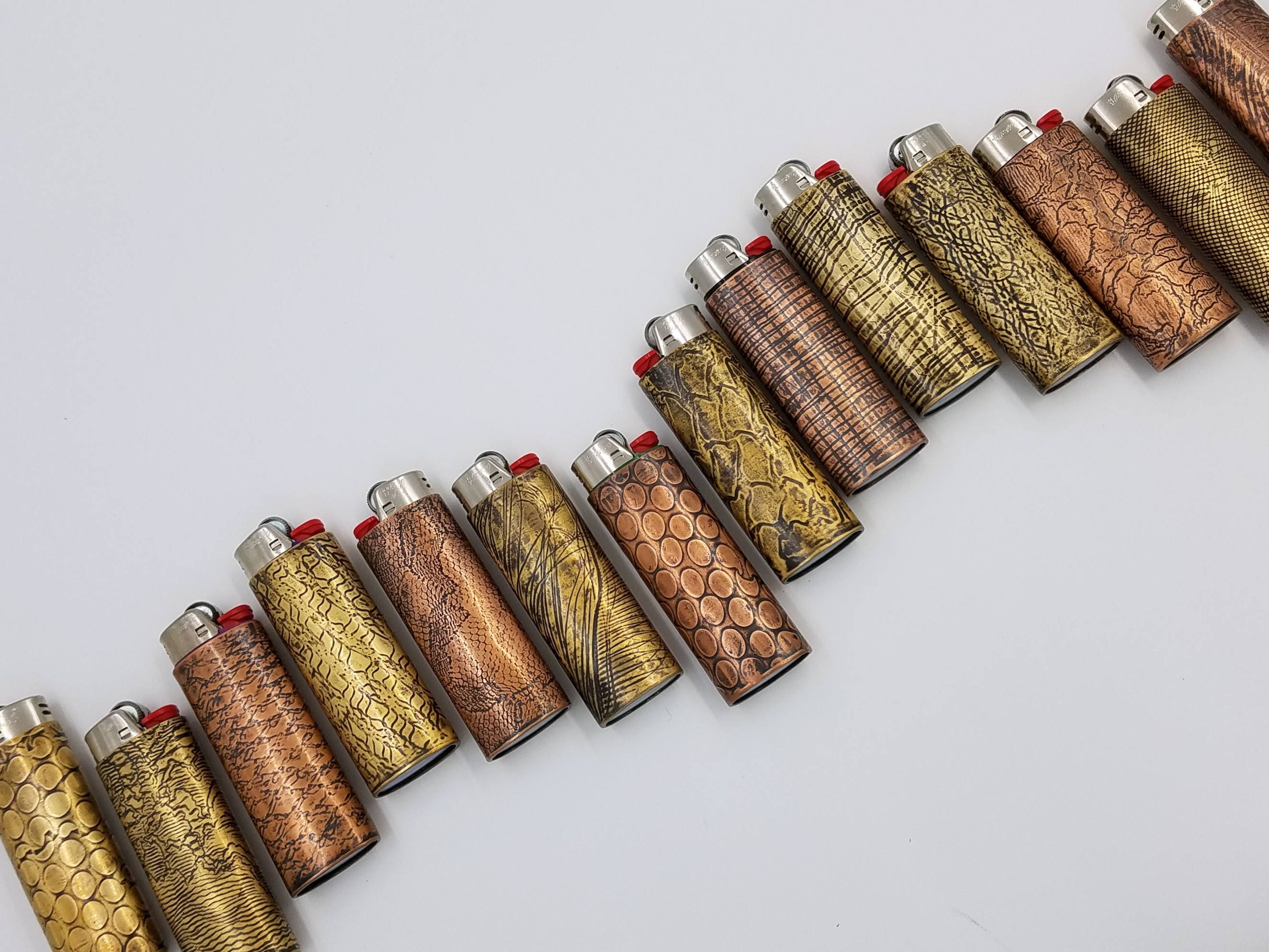 Fine Mesh Embellished Handmade Red Brass Bic Lighter Case