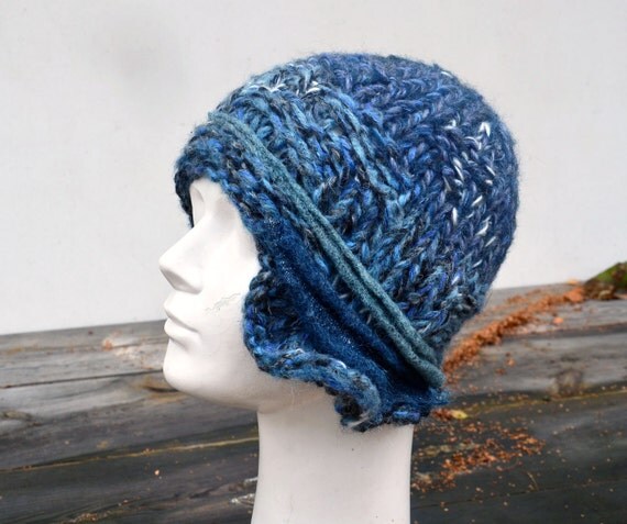 jeans blue asymmetric winter cloche hat retro knit hat 1920