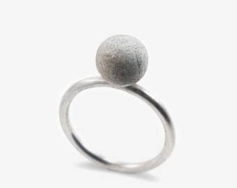 Concrete Statement Ring, Modern Sphere Ring, Sterling Silver Statement Ring, Concrete Jewelry