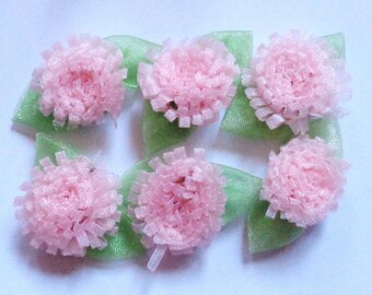 1 inch sew on organza pink flowers appliques set of 6