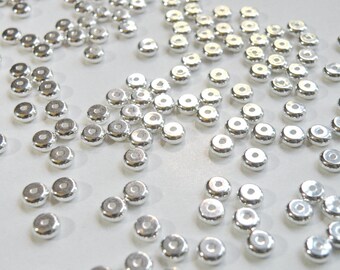 50 round heishi rondelles shiny silver plated brass spacer beads 4x2mm 9325MB