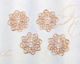 Rose Gold Filigree, Flower Filigree, Brass Flower, Brass Stamping, Filigree Connector, 20mm - 4pcs. (rg105)