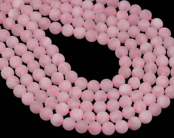 4MM Matte Rose Quartz Beads Grade AAA Genuine Natural Gemstone Round Shape Full Strand Loose Beads 15" BULK LOT 1,3,5,10 and 50 (100277-281)