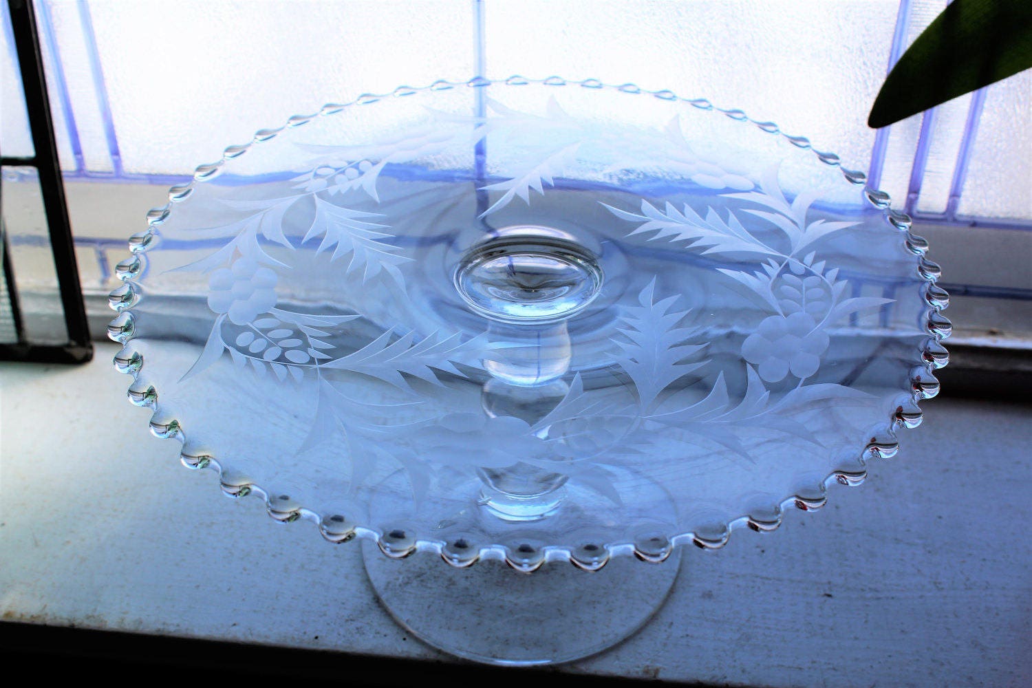 Candlewick Cake Stand 3 Ball Height Etched Glass