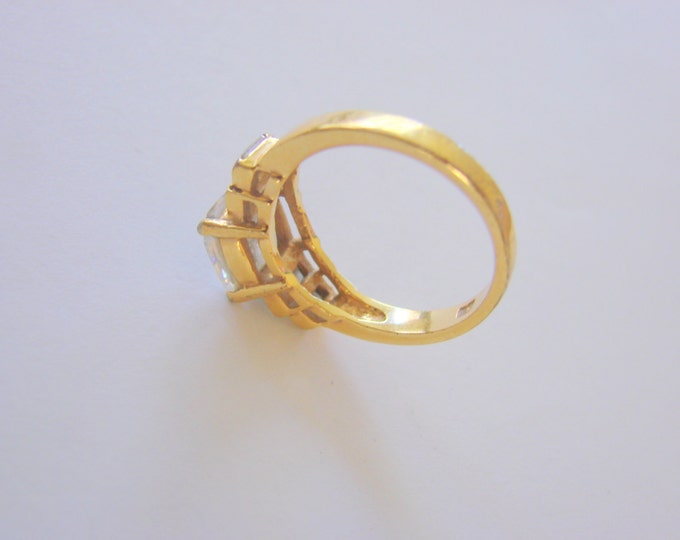 Hallmarked Sterling Gold Vermeil Cubic Zirconia Ring Size 8.75 Vintage Jewelry Jewellery