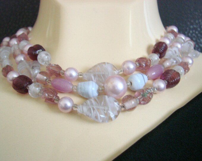 Vintage Amethyst Art Glass Bib Bead Necklace / Jewelry / Jewellery