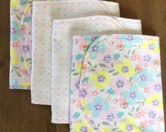 Cotton Baby Girl Burp Cloths - Set of 4 - Baby Shower Gift - Baby Gift
