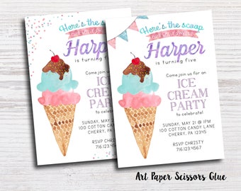 Ice Cream Party Invitations/ Ice Cream Social Invitations/ Ice Cream Invitations/ Birthday Invitations/ Ice Cream Social Invite/ Sprinkle