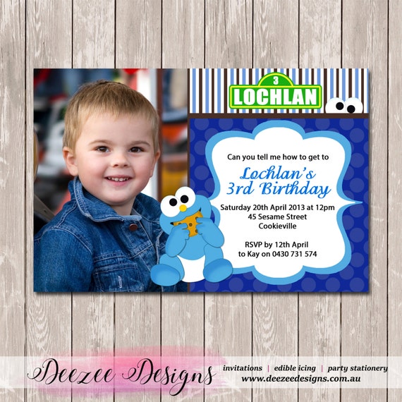 Cookie Monster Photo Personalised Birthday Invitation - YOU PRINT Il_570xn