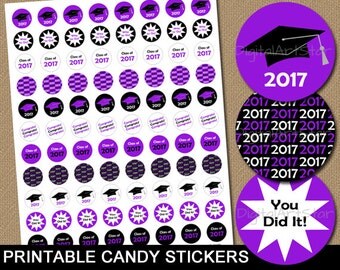 High School Graduation Candy Stickers - Graduation Party Favors - PRINTABLE Candy Buffet Labels in Purple and Black Instant Download G1