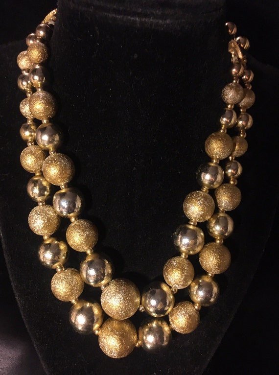 Vintage 50' Large Metal Beads With two Shades Of Gold