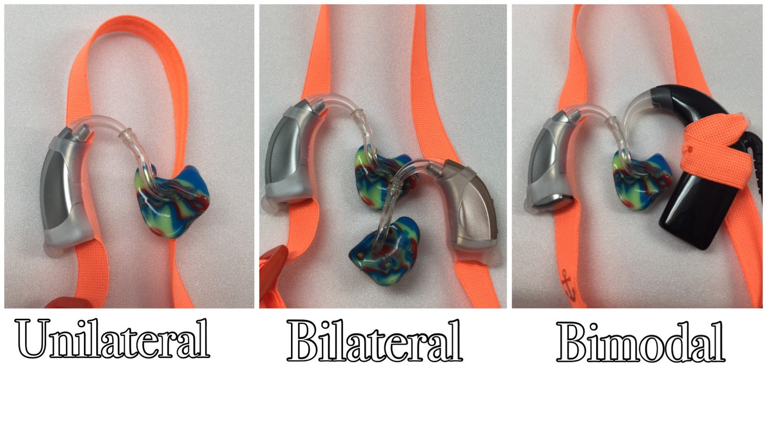 Bright Orange Hearing Aid Heaband Adjustable Length Clear Silicone Sleeve Non Slip Grip