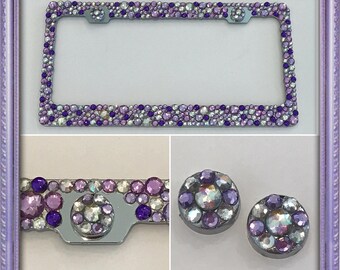 Purple Bling Rhinestone Crystal License Plate Frame - Super SPARKLY & SHINY