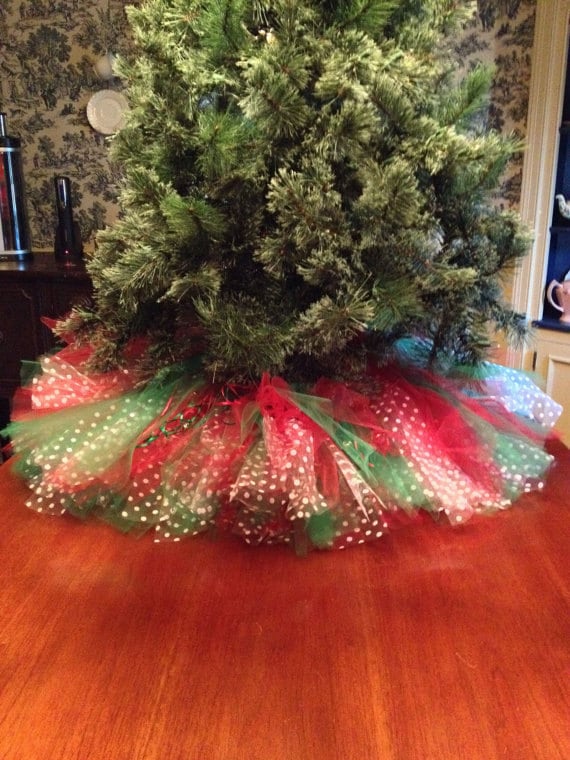 red green with white polka dots christmas tree skirt red green with white polka dots christmas tree skirt