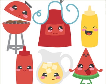 Kawaii BBQ Clipart -Personal and Limited Commercial Use- Cute Picnic Clip Art