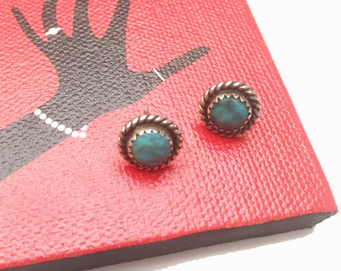 Sterling Turquoise Stud Earrings - Blue gemstone - southwestern - Native American -Old Pawn