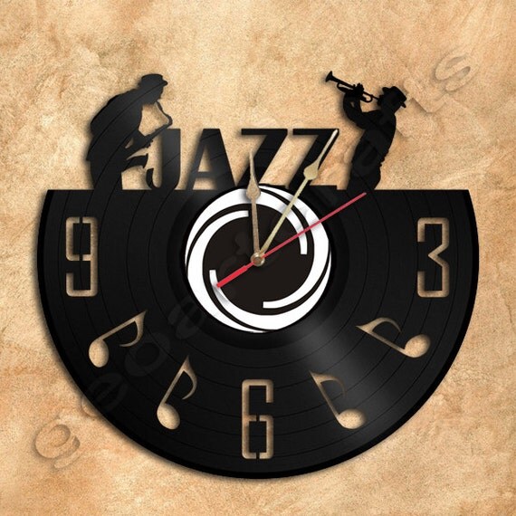 Wall Clock Jazz Vinyl Record Clock Upcycled Gift by geoartcrafts