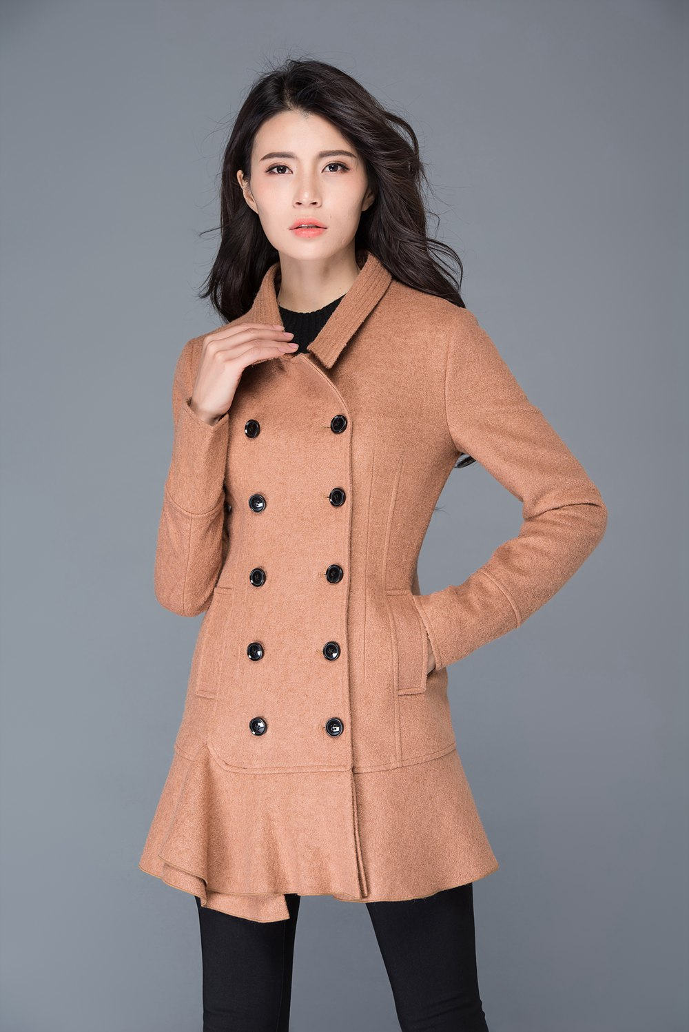 Camel coat wool coat short coat womens jackets camel