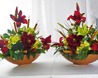 set of 2 red centerpieces red silk flowers flower arrangements red lilies shelf - Silk Arrangements For Home Decor 2 set of 2 red centerpieces red silk flowers flower arrangements red lilies shelf - Silk Arrangements For Home Decor 2