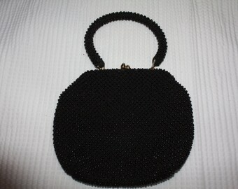 Vintage 1960's Black Beaded Go-Go Bag