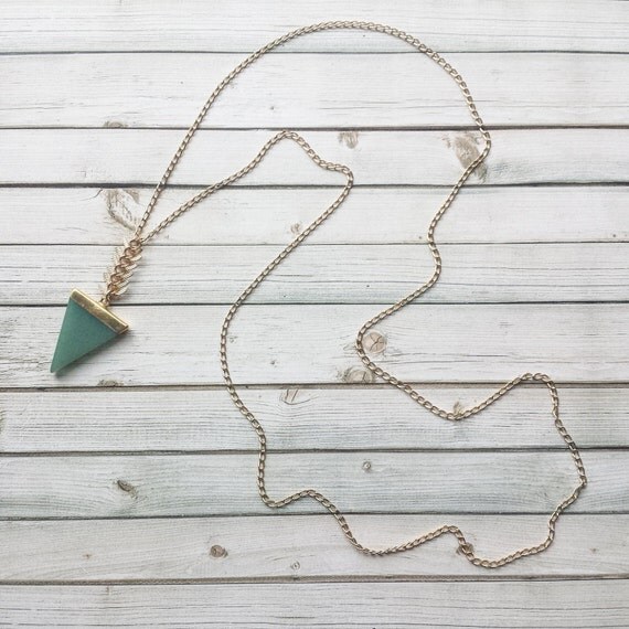 Aventurine Triangle And Fishbone Chain Necklace Triangle