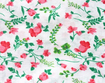 Vintage Small Print Pink Floral Cotton Fabric, Flower Quilting Sewing Fabric, 1 3/4 yard