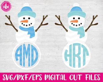 Monogram Snowman, SVG, DXF, EPS, Cut File, Winter, Snowflake, Snow, Vinyl, Christmas, Vector, Silhouette, Cricut, Frame, Holiday
