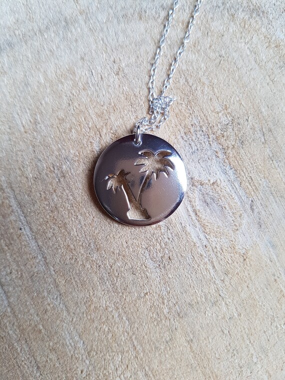 Sterling Silver Palm Tree Necklace Pendant Summer Beach