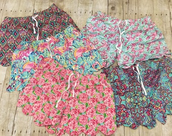 Lilly Pulitzer inspired scalloped pajama shorts