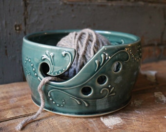 Yarn Bowl, tip resistant, Crochet, Knitting, Teal Green, Present, Gift, IN STOCK, ready to ship,
