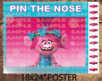 TROLLS PARTY GAME,Poppy Pin The Nose, Pink Trolls movie Party decor 18X24" Poster size (Big) and 16x20"