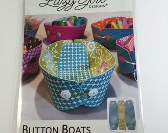 Button Boats Pattern - Lazy Girl Designs - Make Boats to Store Thread, Buttons, Zippers - Folds Flat for Storage - Sewing Pattern - DIY