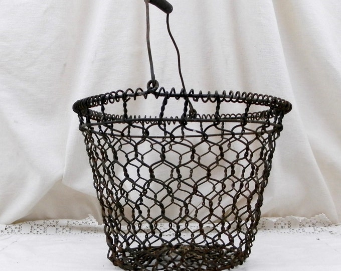 Round Antique French Country Kitchen Metal Wire Oyster Basket, French Country Decor, Retro Rustic Shabby Chic Kitchenware, Wireware France
