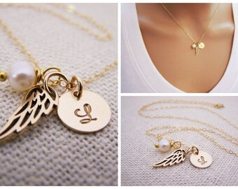 Personalized Angel Wing Necklace - Memorial Necklace - Miscarriage Necklace - Loss Necklace - 14k Gold Filled - Memorial Jewelry