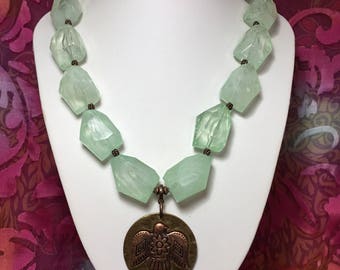 Jade Green Lucite Chunky Necklace.