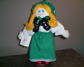 Vintage Handmade In Ireland Teddy Bear Picnic Doll with Stand
