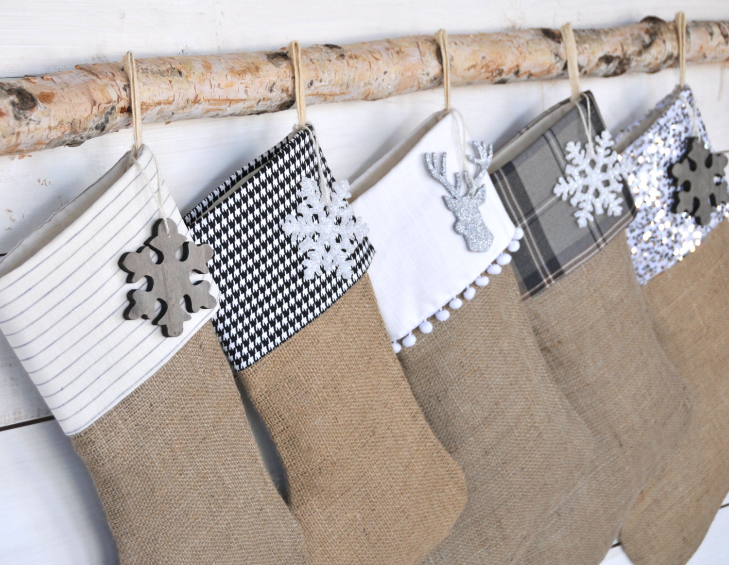Personalized Family Stockings Gray/Black Set of 5