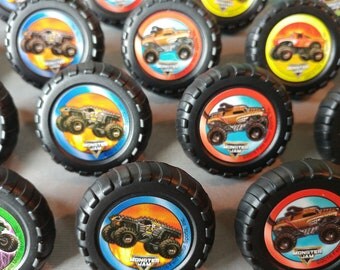 24 MONSTER JAM rings cupcake toppers cake birthday party favors goodie bags decorations decor truck Grave Digger El Toro Loco Max-D Mutt