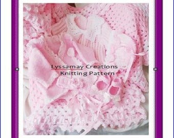 BABY KNITTING PATTERNS, Baby Girl Matinee Set, Baby Pram Set Knitting Pattern, Layette Set , Exclusive Designs, D K Yarn, Pdf download, p21