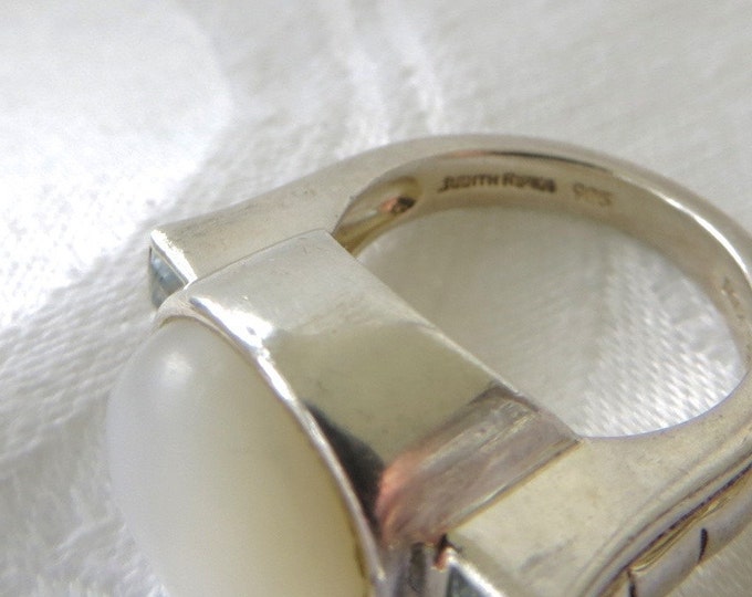 Judith Ripka Ring, Mother of Pearl Aquamarine Triple Ring, Diamonique Ring, Vintage Jewelry, Size 6