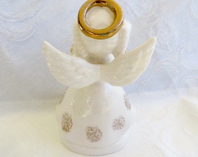 Vintage Angel Figurine, June Bride Wedding, Porcelain Cherub with Wedding Rings, Bridal Figurine 1950s