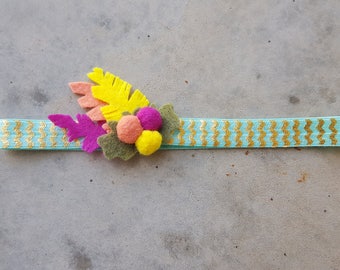 Felt feather headband // felt flower headband // feather headband // teal headband // boho feather band