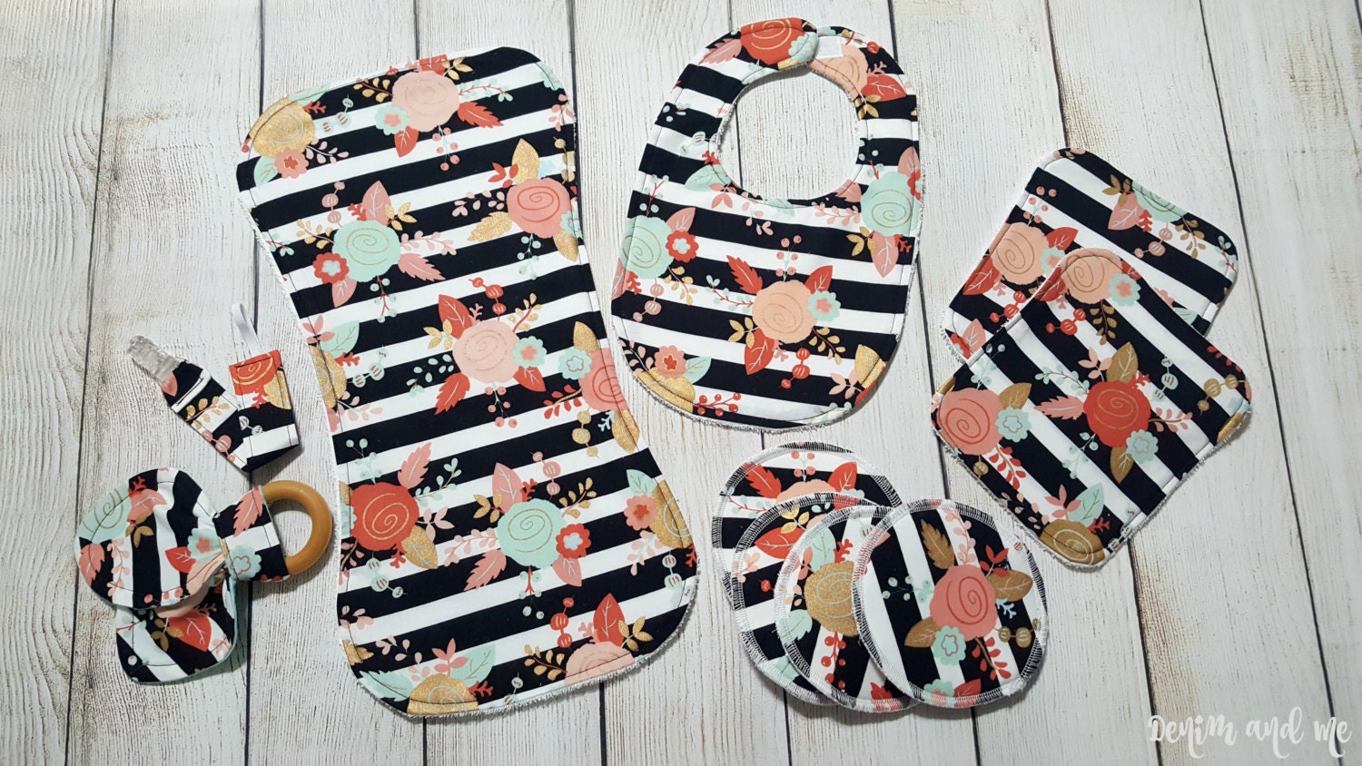 Baby Girl Hello World Onesie Gift Set Black White Stripes