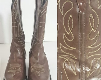 90s 90s Boots Vintage BOOTS COWBOY Boots LEATHER Boots Mens Boots Boots Men Boots 10.5 Western Boots Shoes Brown Boots Brown Leather Boots