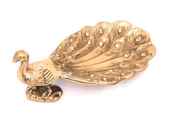 Vintage Brass Peacock Soap Dish, Brass Trinket Dish, Solid Brass Peacock Ashtray, Brass Jewelry Tray, Brass Card Tray, Hollywood Regency