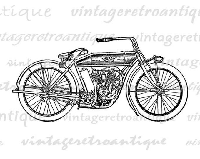 Motorcycle Antique Digital Graphic Printable Illustration Image Download Vintage Clip Art Jpg Png Eps HQ 300dpi No.3455