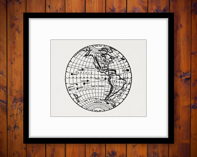 Digital Printable Earth Globe Image Western Hemipshere Map Download Graphic Antique Clip Art Jpg Png Eps HQ 300dpi No.3630